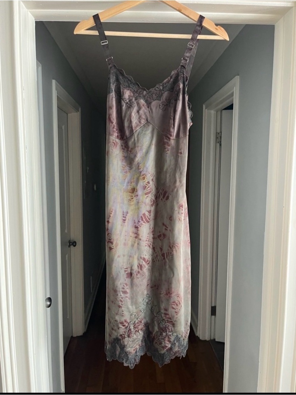 Silky Floral Lace Trim Slip Chemise in Mauve